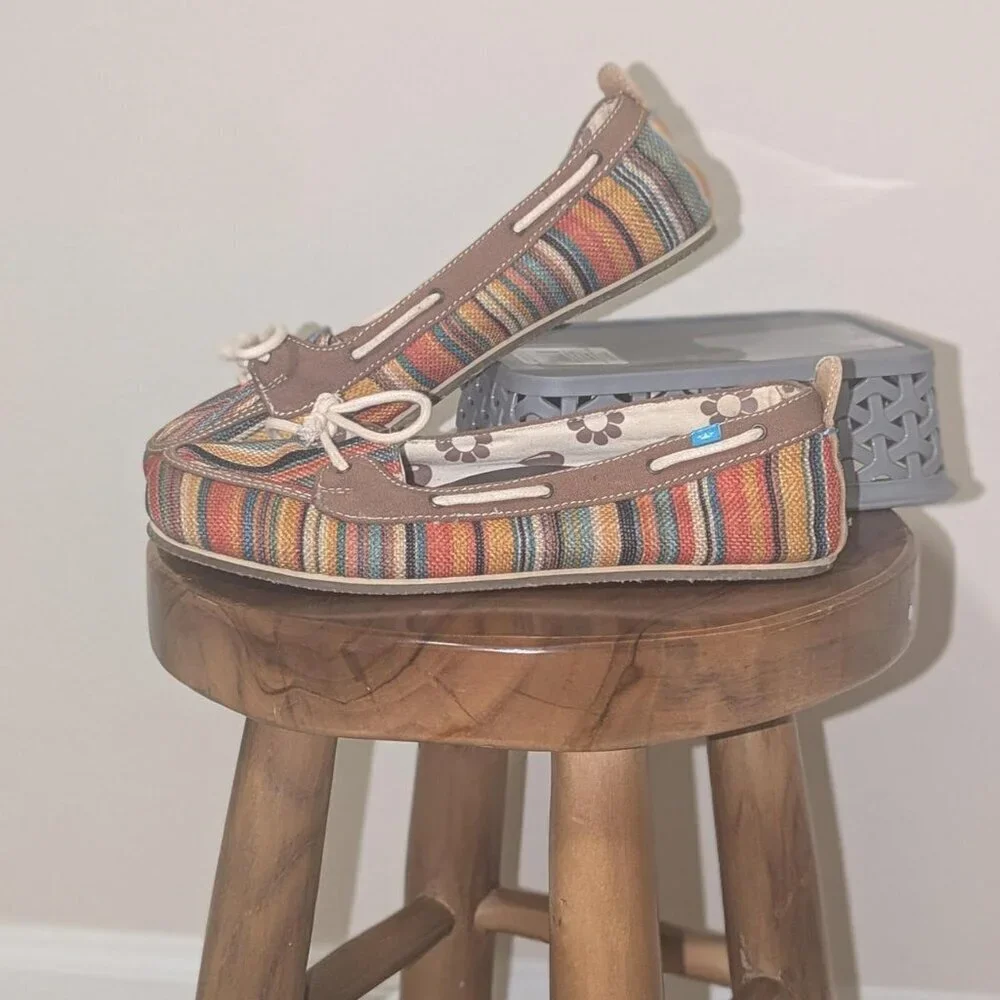 Freewaters Women's Striped Boho Flats- Multi Color, Size 7